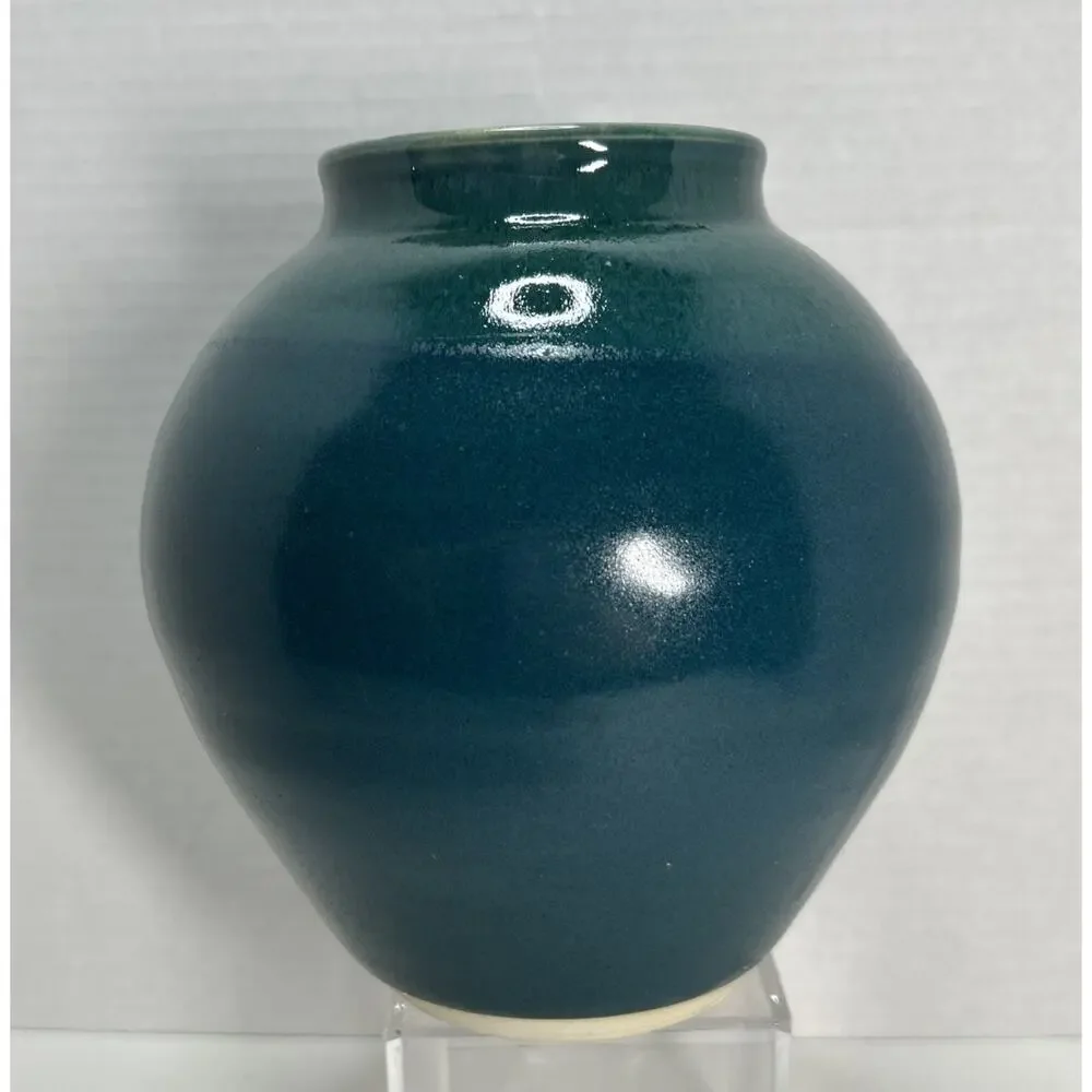 Vtg Studio Art Pottery Mottled Teal Blue Glazed 6
